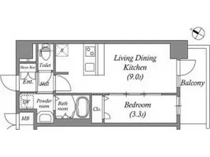 アドバンス神戸パーチェ(1LDK/2階)の間取り写真