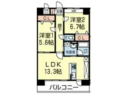 サウスガーデン合志南(2LDK/2階)の間取り写真