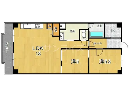 小阪パークハイツ弐号棟(2LDK/5階)の間取り写真