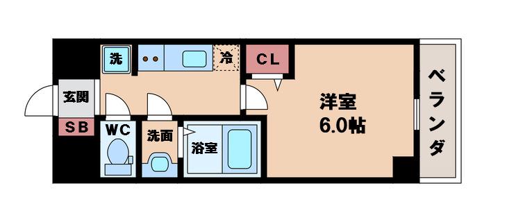 スプランディッド天王寺パークサイド(1K/4階)の間取り写真