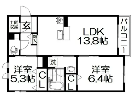 シャーメゾン楠葉(2LDK/2階)の間取り写真