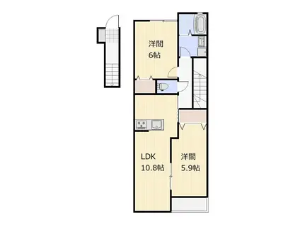 ＪＲ山陽本線 倉敷駅 徒歩14分 2階建 築1年(2LDK/2階)の間取り写真