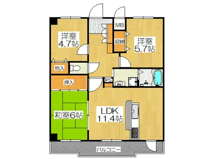 アルモード山科(3LDK/4階)の間取り写真