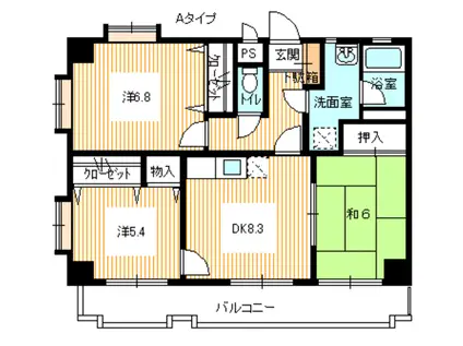 アルプス武久(3DK/4階)の間取り写真
