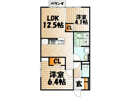 クレアコート(2LDK/2階)の間取り写真
