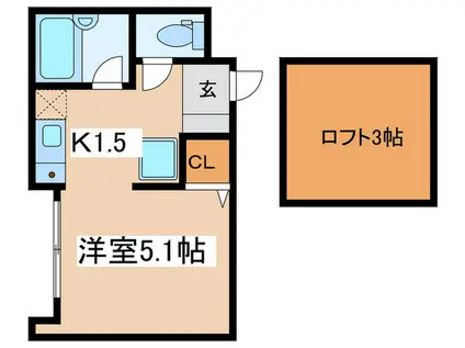 京王線 西調布駅 徒歩11分 3階建 築24年(1K/3階)の間取り写真