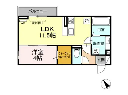 グランディール湯田(1LDK/3階)の間取り写真