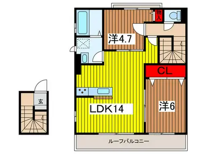 ル・モンオII(2LDK/3階)の間取り写真
