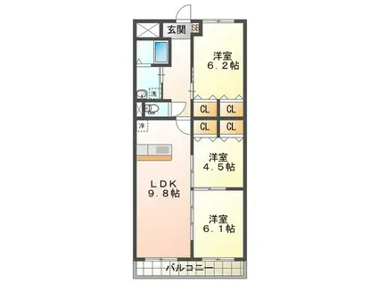 ラフィネ上浜(3LDK/3階)の間取り写真