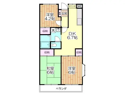 マンション紺利Ⅲ(3DK/2階)の間取り写真