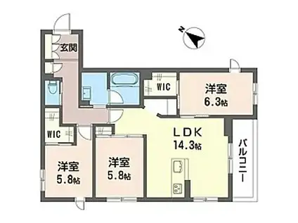 Nレジデンス(3LDK/2階)の間取り写真