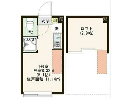 ハーモニーテラス中落合II(ワンルーム/1階)の間取り写真