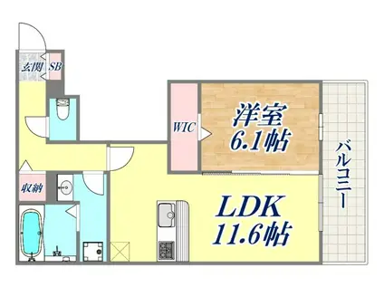 ザ・アパートメント谷上(1LDK/1階)の間取り写真