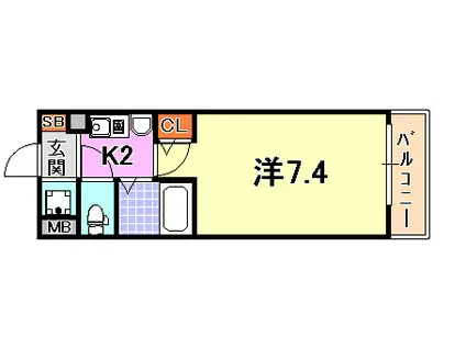 エステムコート新神戸エリタージュ(1K/2階)の間取り写真