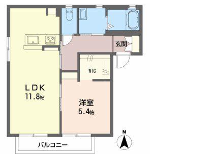 フォンテーヌ東A(1LDK/1階)の間取り写真