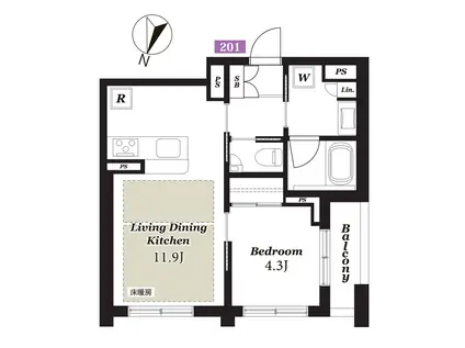 風香西新宿(1LDK/2階)の間取り写真