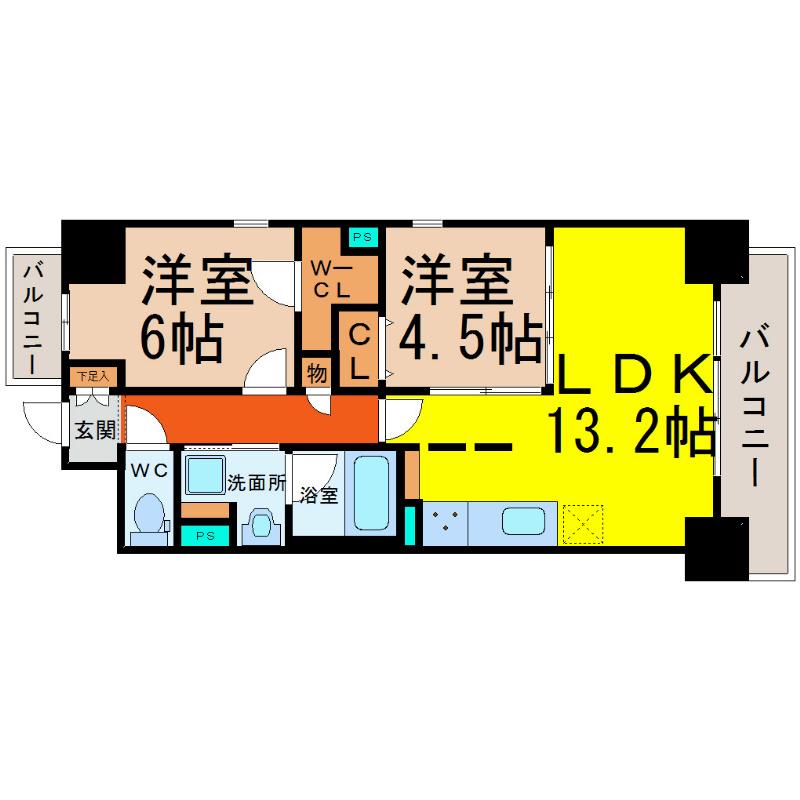 TWIN OWLS(2LDK/4階)の間取り写真