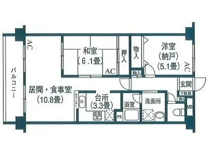 ヴェルドミール玉川(2LDK/1階)の間取り写真