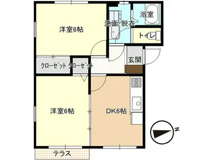 コーポ天林B(2DK/1階)の間取り写真