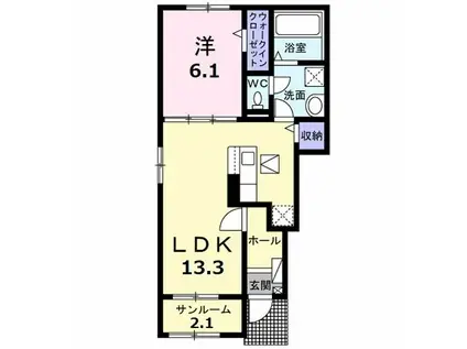 KUKUNA B(1LDK/1階)の間取り写真