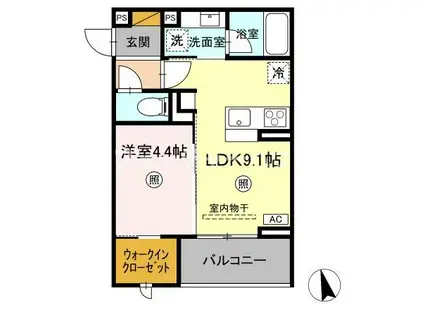 D-INVEST東原B B(1LDK/3階)の間取り写真