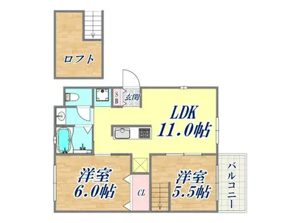 ウェルコート甲南1番館(2LDK/2階)の間取り写真