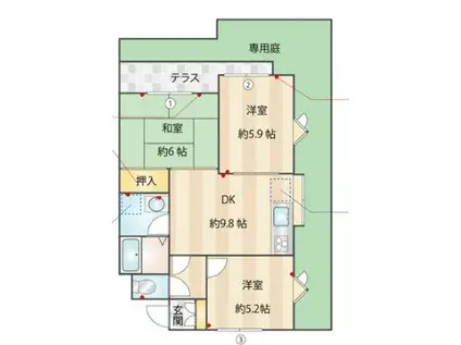 パールハイツ大森金城学院前(3LDK/1階)の間取り写真