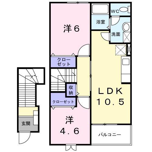 コモドカーサ旭台 O(2LDK/2階)の間取り写真