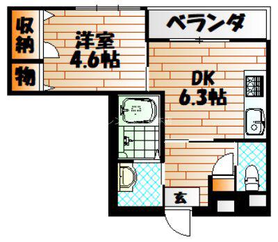 ロアーブル五番館(1DK/3階)の間取り写真
