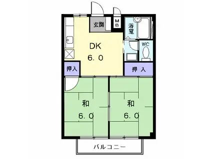 アネックス新町(2DK/1階)の間取り写真
