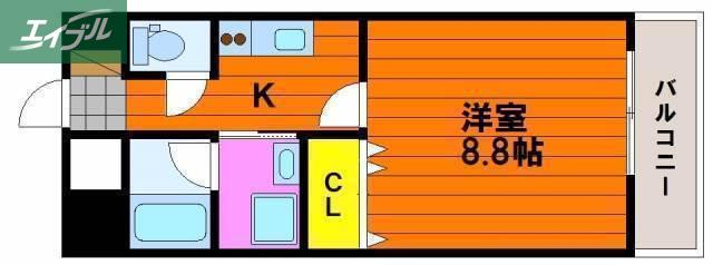 ハアラン高柳(1K/2階)の間取り写真
