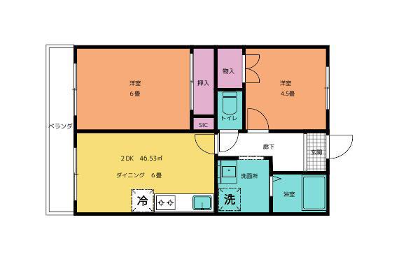 アロー一之江48番館(2DK/1階)の間取り写真