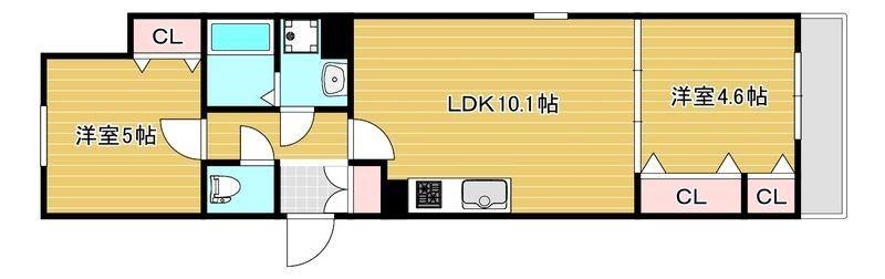 セレニティ豊川A棟(2LDK/1階)の間取り写真