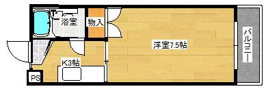 第88東白島ビル(1K/2階)の間取り写真