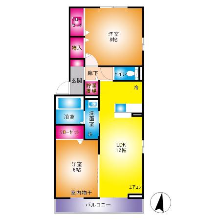レイディアント(2LDK/2階)の間取り写真