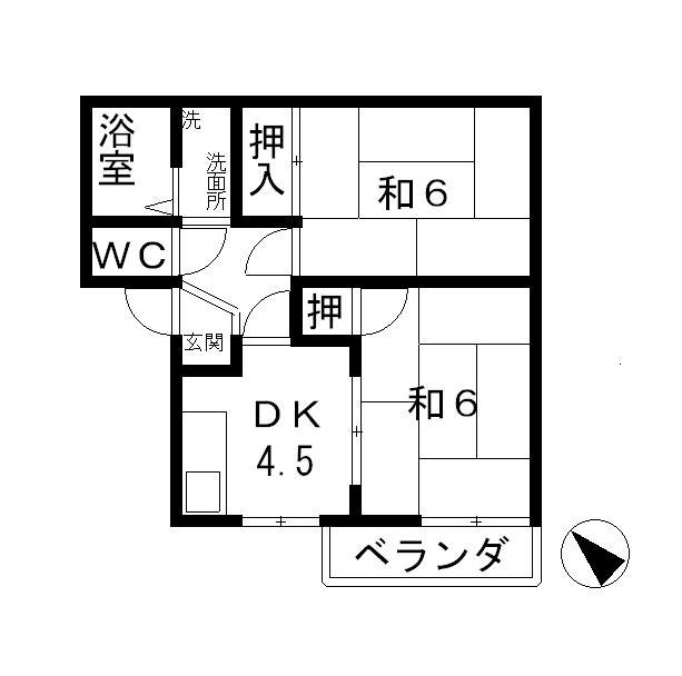 フレグランスヤスA(2DK/2階)の間取り写真