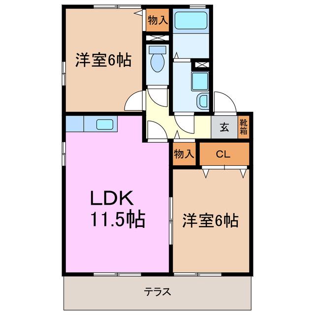 アウローラ(2LDK/1階)の間取り写真
