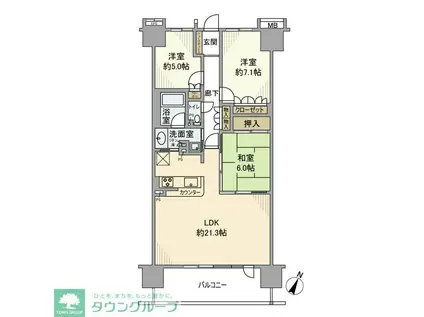 タイムズアリーナ千葉中央アクティタワ(3LDK/13階)の間取り写真