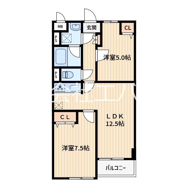 MORRIS芝(2LDK/3階)の間取り写真