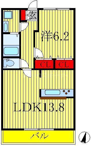 グリシーナおおたか(1LDK/3階)の間取り写真
