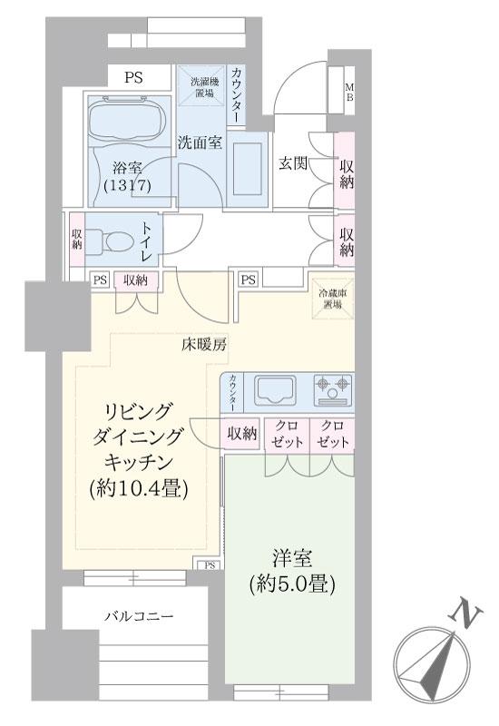 パークホームズ日本橋浜町二丁目リビオガーデン(1LDK/11階)の間取り写真
