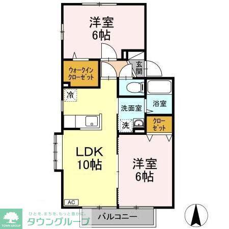 オークスコート A棟(2LDK/2階)の間取り写真