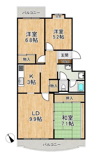 サンライトパストラル参番街 A棟(3LDK/4階)の間取り写真