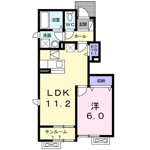 アルドーレ・ガンビーノI(1LDK/1階)の間取り写真