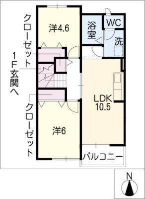キャッスル岩下II(2LDK/2階)の間取り写真