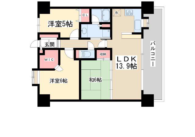 エステムコート新大阪Ⅳパークフロント(3LDK/13階)の間取り写真