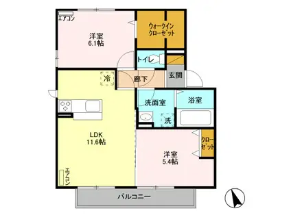 LEHUITD205(2LDK/2階)の間取り写真