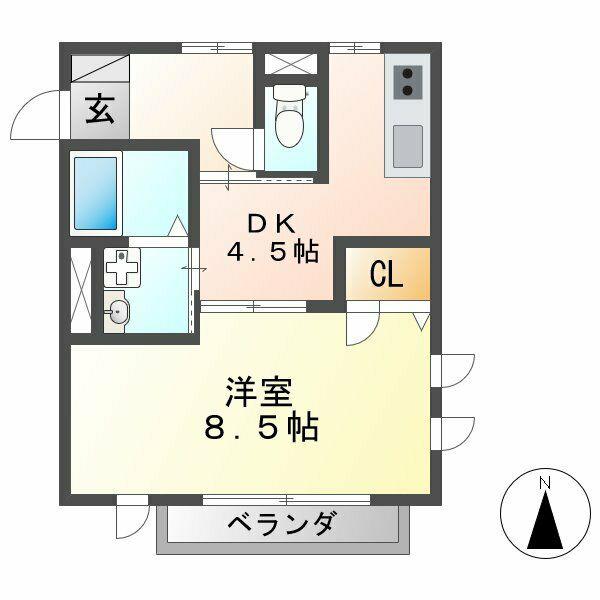 T-SQUARE(1DK/2階)の間取り写真