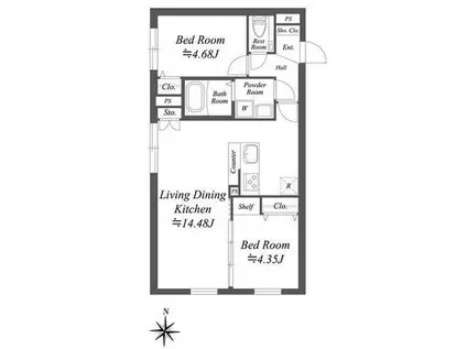 SOLASIA RESIDENCE世田谷代田(2LDK/2階)の間取り写真