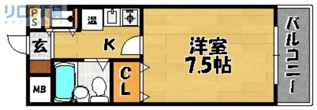 メロディーハイム淡路(1K/5階)の間取り写真